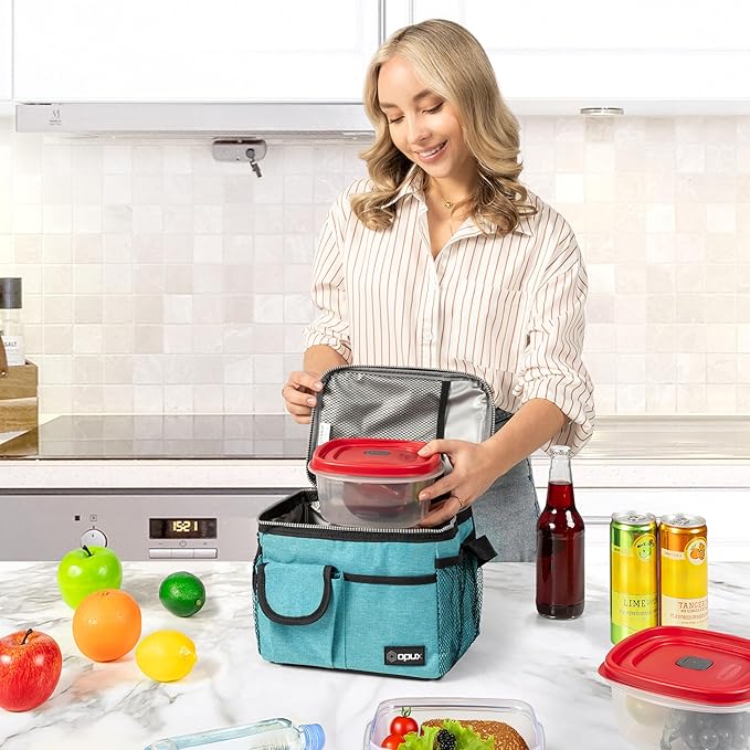 opux Insulated Lunch Bag for Men Women, Leakproof Sea Blue Lunch Box for Work, Portable Soft Lunch Cooler Bag with Shoulder Strap, Adult Lunchbox Lunch Pail for Kid Boy Girl School, 14 Can/8L