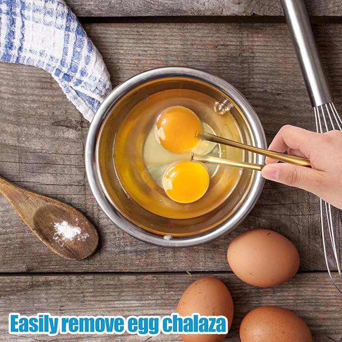 2pcs Egg Chalaza Removal Tool, Stainless Steel Toothed Egg Chalaza Membrane Remover Eggshell Fragment Remover Kitchen Tongs for Cooking Bakers Chefs (Black, Gold)