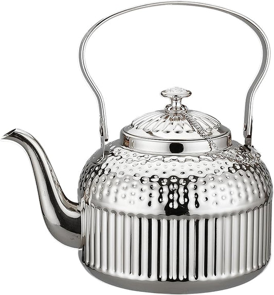 SANQIAHOME Antique 1.4L (45 Oz) Stainless Steel Teapot with Infuser Silver