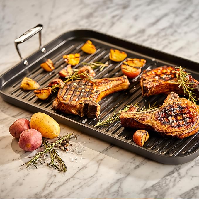 All-Clad HA1 Hard Anodized Nonstick Grill/Griddle Pan 13x20 Inch Oven Broiler Safe 500F Pots and Pans, Cookware Black