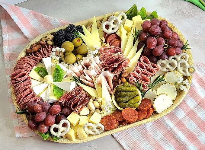 Charity Leaf Disposable Palm Leaf 17" x 12" Trays (50 pieces) Bamboo Like Serving Platters, Disposable Boards, Eco-Friendly Dinnerware For Weddings, Catering, Events