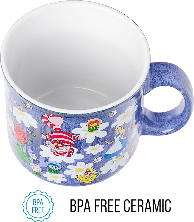 Silver Buffalo Disney Alice in Wonderland Reactive Glaze Ombre Ceramic Camper Mug Featuring Alice, Cheshire Cat, White Rabbit, Dormouse, Dinah, Mad Hare, and Mad Hatter, 20 Ounces
