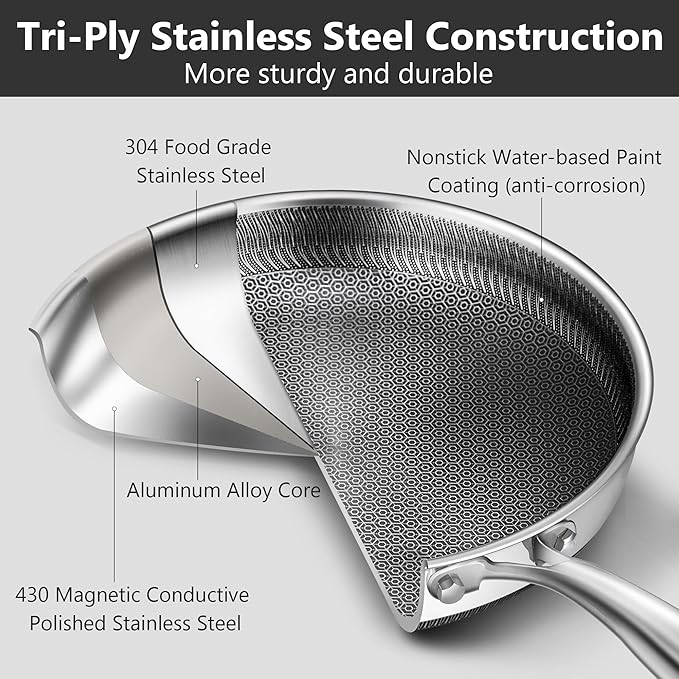 Non Stick Frying Pans, 10-inch Hybrid Frying Pans Nonstick Stainless Steel Skillets, Dishwasher & Oven-Safe, Stay-Cool Handle, PFOA Free Cookware, Compatible with All Cooktops