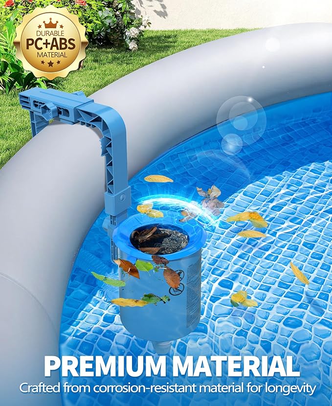 Upgrade Above Ground Pool Skimmer Comes with 3 Socks, Anti-tilt Wall Mount Surface Skimmer, Removable Skimmer Basket, Adjustable Height Bracket, Auto Skimming Pool Surface Leaves - Blue