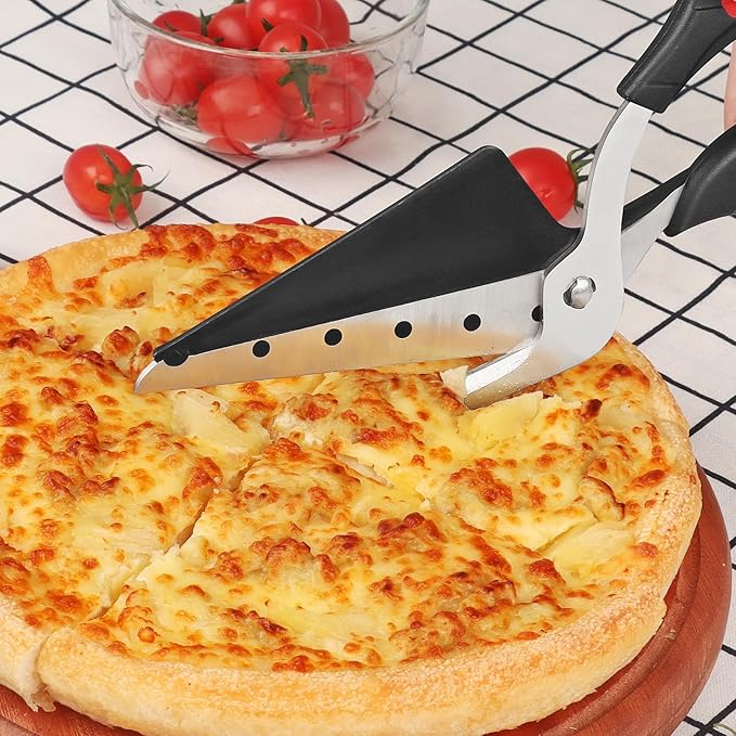 Pizza Scissors with Shovel, Pizza Cutter Scissors, Food-Grade Sharp Stainless Steel Blade and Soft Grip Handle, Black/Grey