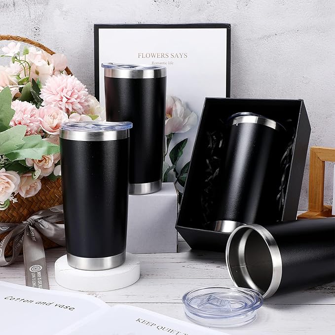 Sieral 36 Pack Stainless Steel Tumblers Bulk with Lids Double Wall Vacuum Insulated Coffee Cups Blank leakproof Powder Coated Tumblers for Engraving Wedding Graduation Party Favors(16 oz,Black)