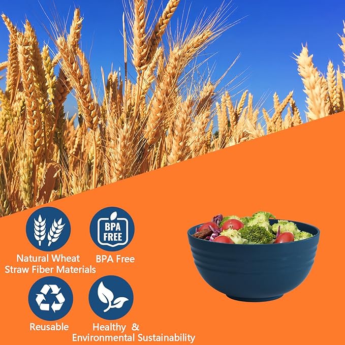 Homestockplus 【Set of 6】 Unbreakable Soup Bowls, 34 Ounces Big Bowls Microwave and Dishwasher Safe BPA-Free Bowl for Cereal, Salad, Soup, Ramen,Oatmeal Apply to Kitchen, Dishwasher & Microwave Safe
