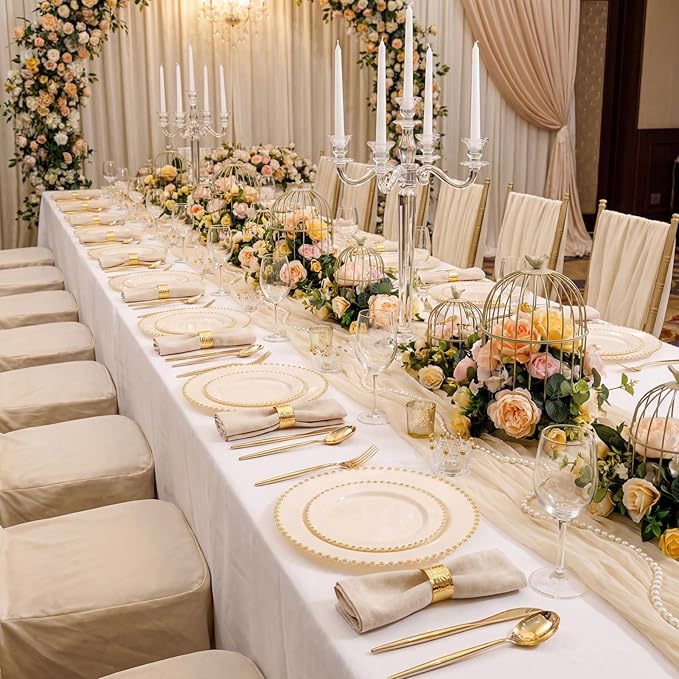 Supernal 180PCS Gold Plastic Silverware Gold Silverware Disposable Cutlery Plastic Utensils Heavy Duty Disposable Utensils Includes: 60 Knives, 60 Forks and 60 Spoons for Party, Birthday, Wedding