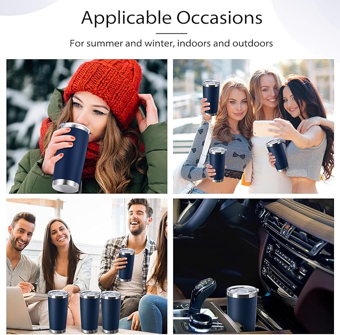 Sieral 36 Pack Stainless Steel Tumblers Bulk with Lids Double Wall Vacuum Insulated Coffee Cups Blank leakproof Powder Coated Tumblers for Engraving Wedding Graduation Party Favors(16 oz,Navy Blue)