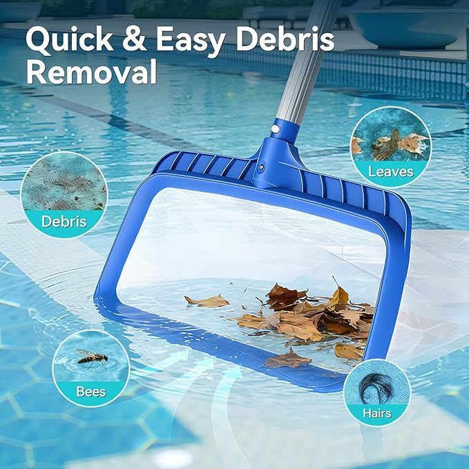 Pool Skimmer Net, Heavy-Duty Reinforced Frame Pool Leaf Net with Deep Ultra-Fine Nylon Mesh Bag - Easy Scoop Edge for Sand/Leaves, Quick Cleaning for Swimming Pools/Garden Ponds (No Pole)