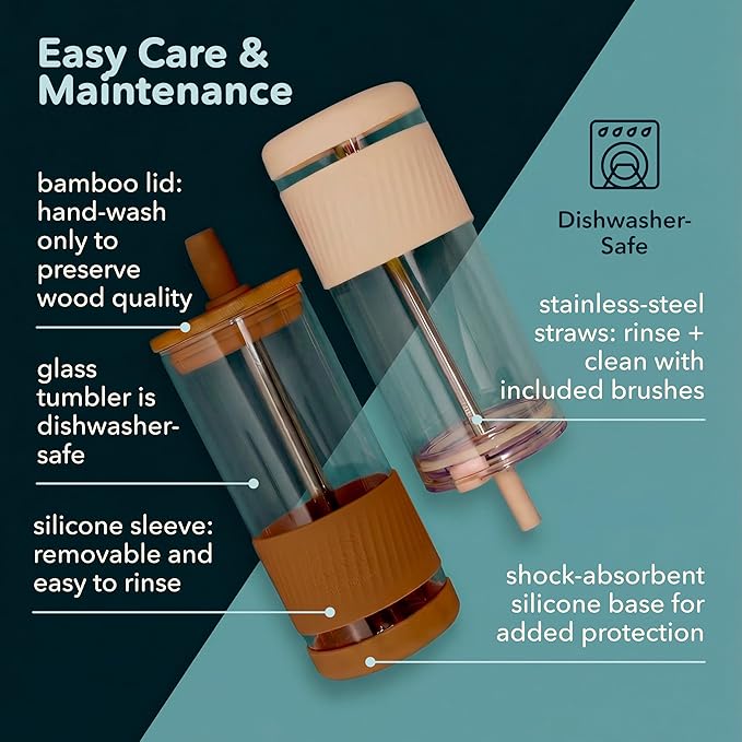 Pandaloo® Glass Cups With Lids and Straws -20 Fl Oz- Perfect Size Iced Coffee Cup - Smoothie Cup With Bamboo Lid and On the go Lid - Glass Tumbler With Straw (1 Count (Pack of 1), Coton White)