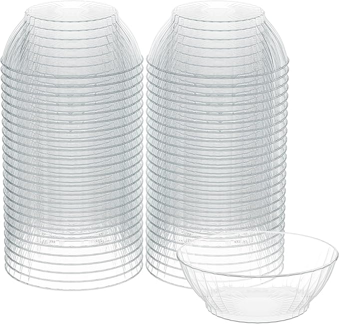 R-kay 10 Oz Clear Plastic Bowls - 50 Pack disposable bowls - Premium Hard Small Plastic Bowls - Heavy Duty Ice Cream Bowls Disposable Dessert Bowls For Party
