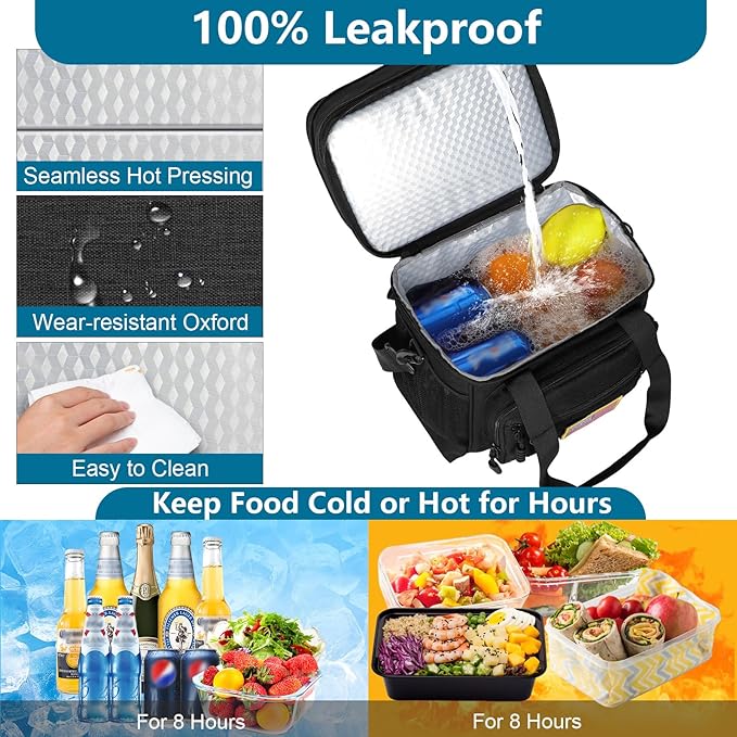 GLENKEY Tactical Lunch Box Cooler Bag - Expandable Insulated Lunch Bag for Men Women - Large Lunchbox for Adults Work Shifts Outdoor Trips Black 16L