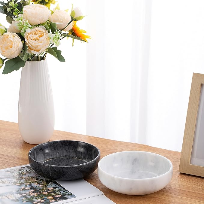 5.91'' Large Decorative Bowl, Natural Marble Decorative Bowls for Home Decor, Key Bowl, Large Incense Burner, Smudge Bowl, Coffee Tables Centerpiece, Soap Serving Bowl