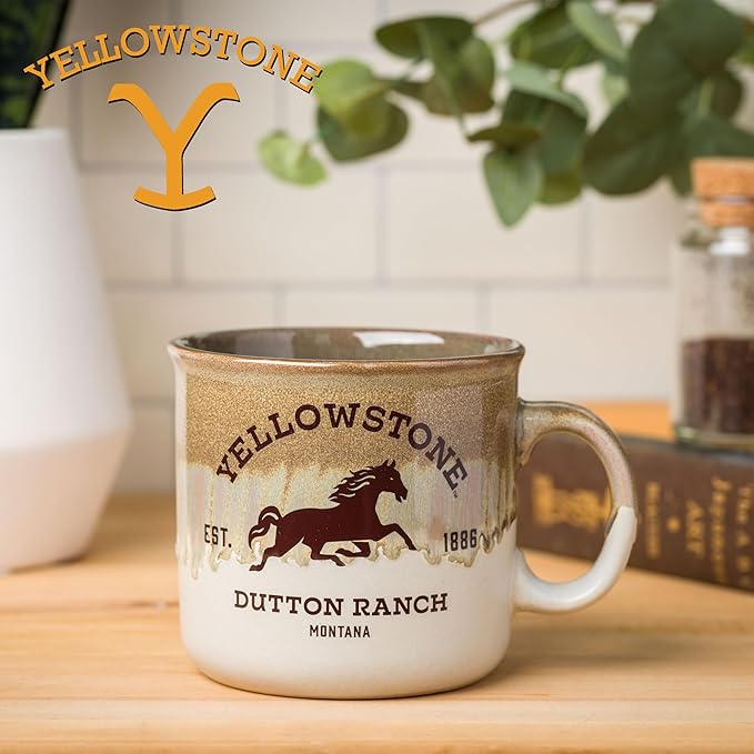 Silver Buffalo Yellowstone Dutton Ranch Montana Reactive Glaze Ceramic Camper Mug, 20 Ounces