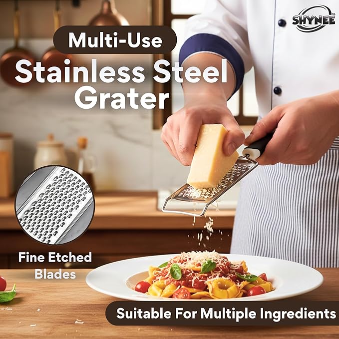 4PCs Kitchen Essentials Kit – Lemon Squeezer, Garlic Press, Stainless Steel Whisk, Multi-Use Grater, Cheese Grater – Durable, Easy to Clean Cooking Tools Set for Everyday Meal Prep