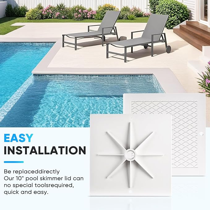10 Inch Pool Skimmer Lid Replacement, 2 Pack Pool Skimmer Cover Compatible For Hayward SPX1082E SP1082 SP1083 SP1084 SP1085 SP1086, Square Heavy Duty Plastic Deck Cover for Inground Pools, White