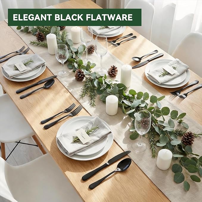 49 Pieces Black Silverware Set with Steak Knives, Stainless Steel Silverware with Organizer Flatware Utensils Set for 8, Forks and Spoons Silverware Set Cutlery Set