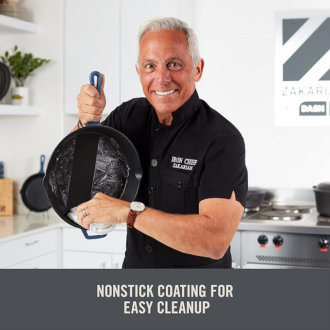 Zakarian By Dash 14” Nonstick Cast Iron Wok for Restaurant Quality Stir Fry, Seafood, Deep Frying, and Steaming - Grey
