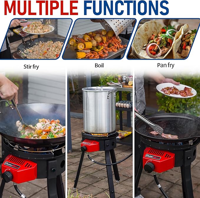 Outdoor Cooker with Iron Wok and Propane Burner, 54,000 BTU High-Pressure Gas Stove for Backyard BBQ, Tailgating, Outdoor Cooking & Discada-Style Feasts