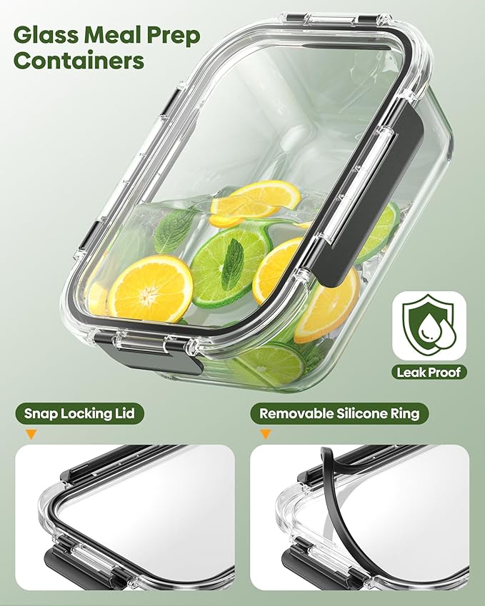 40 PCS Glass Food Storage Containers with Lids(20 Container & 20 Lid), Borosilicate Glass Meal Prep Containers for Kitchen Storage and Organization, BPA-Free, Leak Proof, Reusable