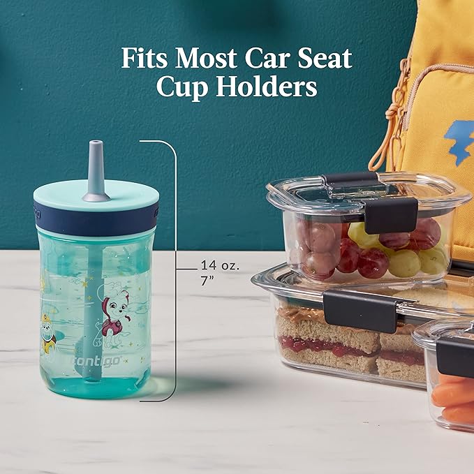 Contigo Leighton Kids Water Bottle, 2-Pack, 14oz, Paw Patrol, Spill-Proof, Dishwasher Safe Tumbler with Straw, Blue and Yellow