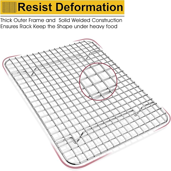 P&P CHEF 11.75 Inch Cooling Baking Rack Set of 2, Stainless Steel Grid Cooking Racks for Roasting Drying Grilling, Oven & Dishwasher Safe, Heavy Duty & Healthy