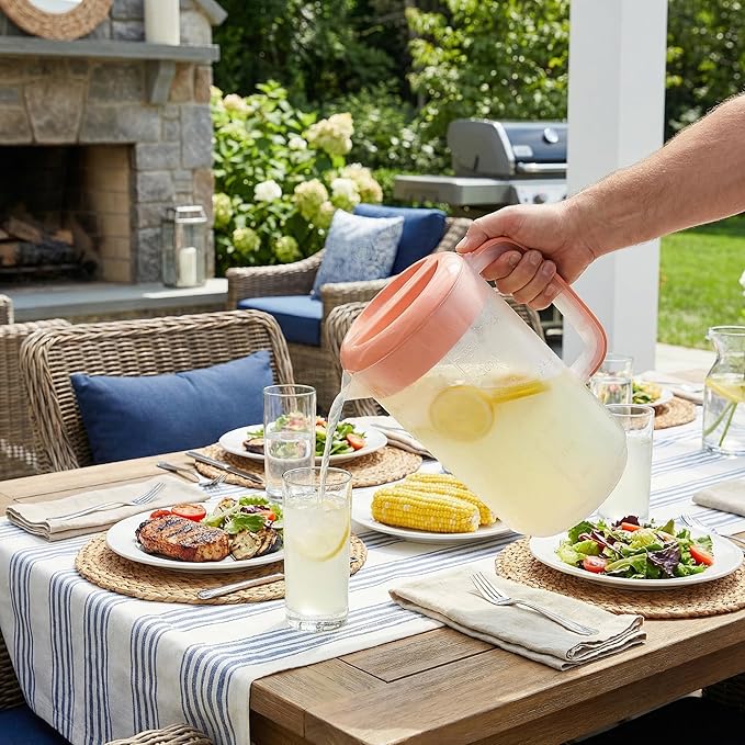 Jucoan 2 Pack 1 Gallon Plastic Pitcher with 3 Ways Lid, Large Gallon Water Ice Tea Pitcher with Handle Measurement for Party Outdoor, Freezer/Dishwasher Safe, BPA Free