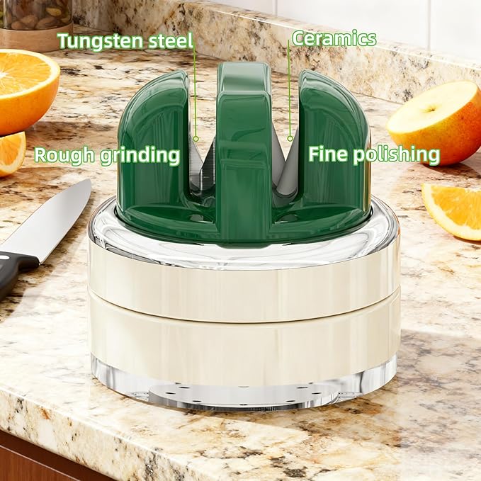 Kitchen Knife Sharpener with Suction base for Hands Free Pocket Knife Sharpeners,All-in-one Professional Knife and Tool Sharpener Suitable for: Kitchen Knives,Cleaver,Fruit Knives,Scissors(Green)
