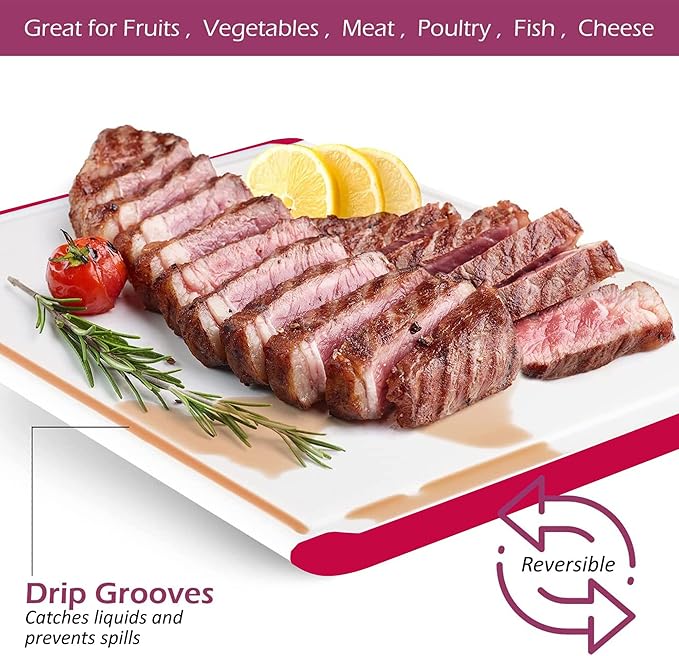 Large Kitchen Plastic Cutting Board - Dishwasher Safe Non-Slip Cutting Boards with Juice Grooves, Easy Grip Handles - Large and Thick Chopping Board Red