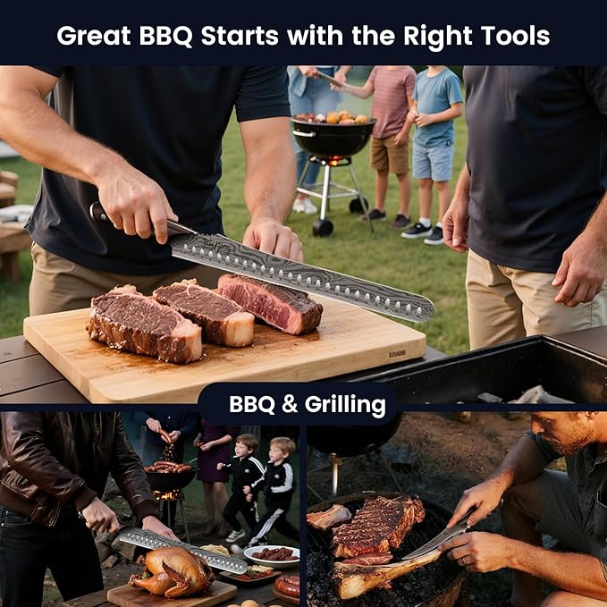 Brisket Slicing Knife Set, Carving and Boning Knife for Meat & Turkey Cutting, Japanese Style High Carbon Steel Kitchen Knives Set For Home & BBQ, Wood Ergonomic Full Tang Handle, Ideal Gift