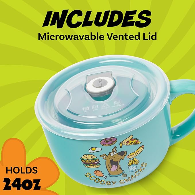 Silver Buffalo Scooby Doo Scooby Snacks Ceramic Soup Mug with Vented Plastic Lid, 24 Ounces