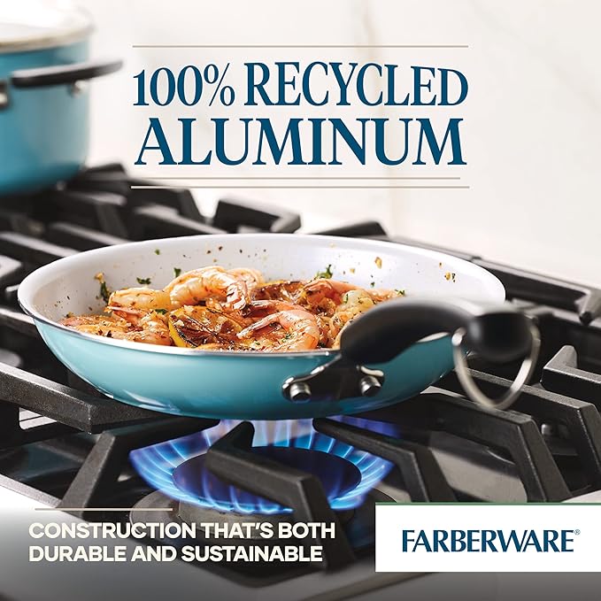 Farberware EcoAdvantage Ceramic Nonstick Frying Pan/Skillet, 10 Inch, Aqua