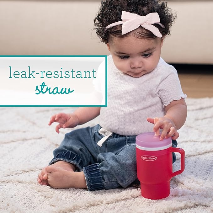 Infantino My 1st Tumbler, Durable Plastic Sippy Cup with Straw & Handle, Spill-Resistant, for On-The-Go, BPA-Free Transition Baby Cup, Hibiscus