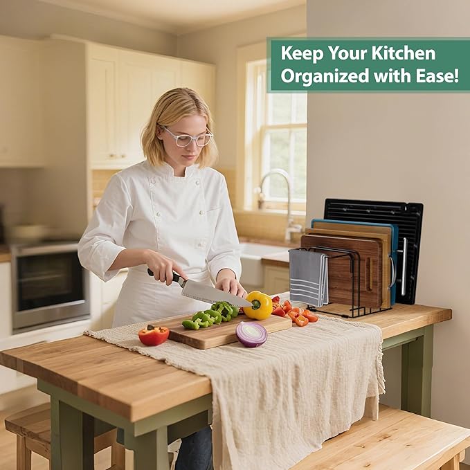Cutting Board Organizer,5-Slot Steel Kitchen Storage Rack for Cutting Boards, Baking Trays,towel,and Thin Pans-Space-Saving Kitchen Storage(Black, 3 Pack)