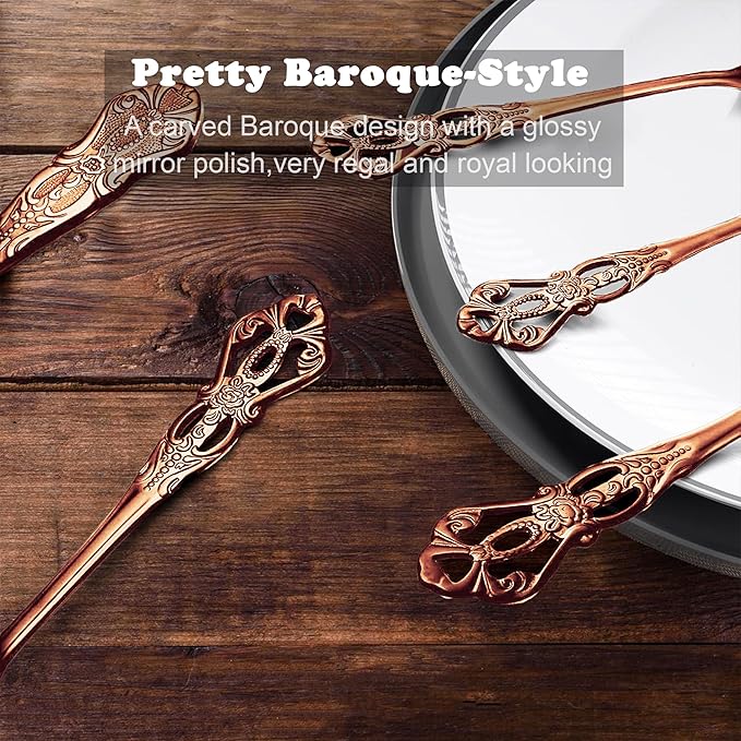 Runfly Gorgeous Retro Royal Rose Gold/Copper Stainless Steel 20 Pieces Flatware Set, Silverware Set, Anti-rust Stainless Steel Gold Cutlery Set Utensils Including Fork Spoon and Knife