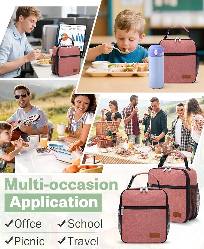 Small Lunch Box Insulated Lunch Bag for Men Women Kids, Reusable Lunch Bags Portable Small Lunch boxes Cooler Bag for School/Work/Picnic, Red 12-Can(6.5L)