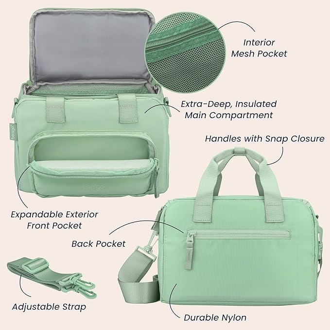 Bentgo Insulated Lunch Bag – Extra-Large Capacity Adult Lunch Bag with Shoulder Strap and External Storage Compartment, Durable, Lightweight, Ideal for Work, School, & Meals On the Go (Clay Green)