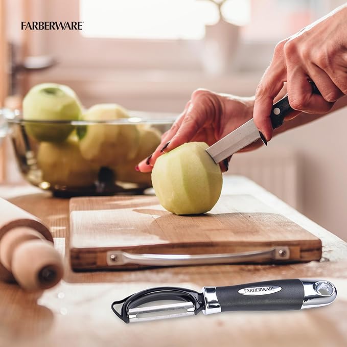 Farberware Pro2 Vegetable Peeler, Euro Peeler with Razor-Sharp Stainless Steel Blade, Swivel Peeler for Potatoes, Fruits, and Vegetables, Built-In Bud Remover, Dishwasher Safe