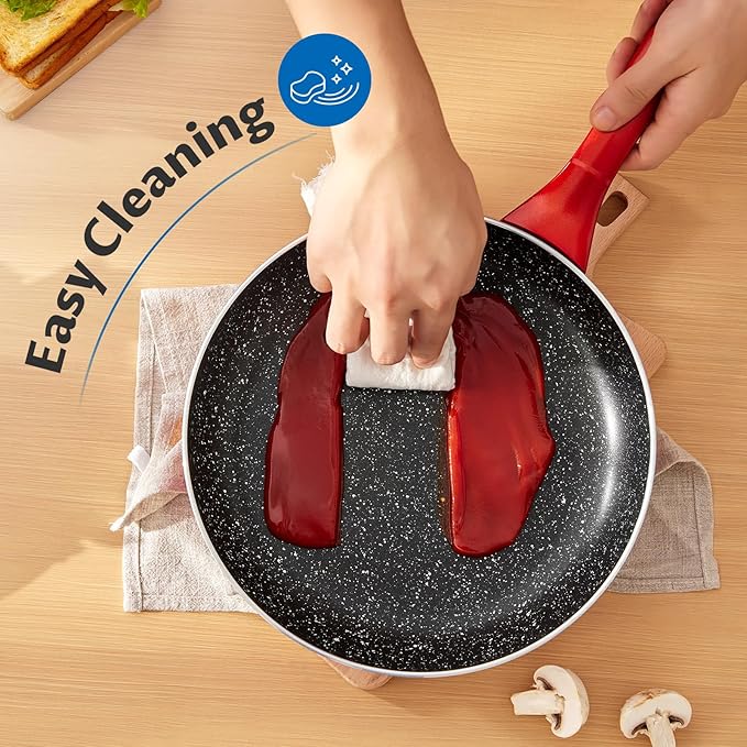 BEZIA Nonstick Frying Pans Set 3 Piece, Skillets and Frying Pans 9.5, 11, 10.2 Inch, Dishwasher Safe Kitchen Cooking Pan, Non Stick Pan for induction cooktop, Omelette Egg Pan with Stay Cool Handle