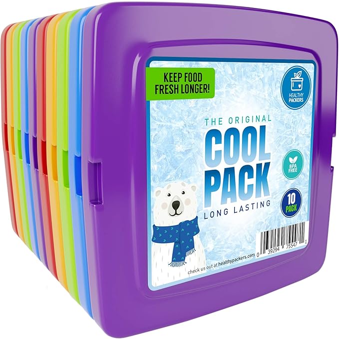 Healthy Packers® Reusable Ice Packs for Lunch Boxes Kids and Adults | Long‑Lasting Thin Freezer Packs for Coolers, Bento Boxes, Lunch Bags, Travel, School Meals, Meal Prep (10-Pack | Square)