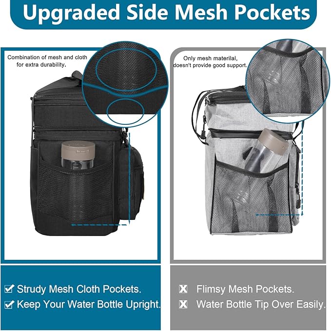 GLENKEY Tactical Lunch Box Cooler Bag - Expandable Insulated Lunch Bag for Men Women - Large Lunchbox for Adults Work Shifts Outdoor Trips Black 16L