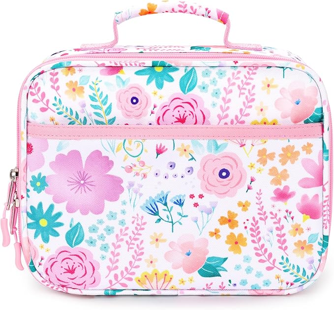 mibasies Kids Lunch Box for Girls Toddler, Insulated and Reusable Lunch Bag for School, Flower Pink