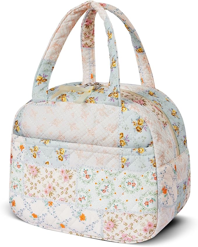 Quilted Lunch Box for Women,Coquette Aesthetic Lunch Box for Teen Girls,Cute Floral Lunch Bags for Work, School,Office,Picnic,Travel (coloful floral)