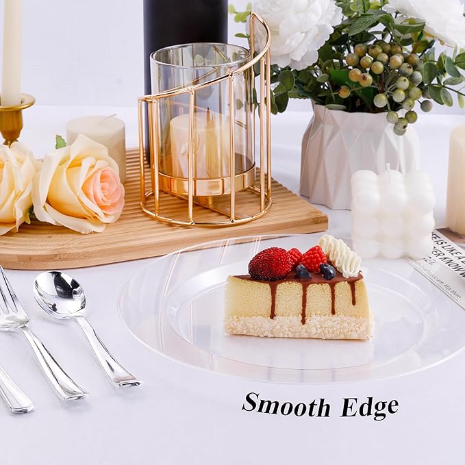 100PCS Clear Plastic Dinner Plates 10inch, Premium Hard Disposable Plates for Party, Wedding