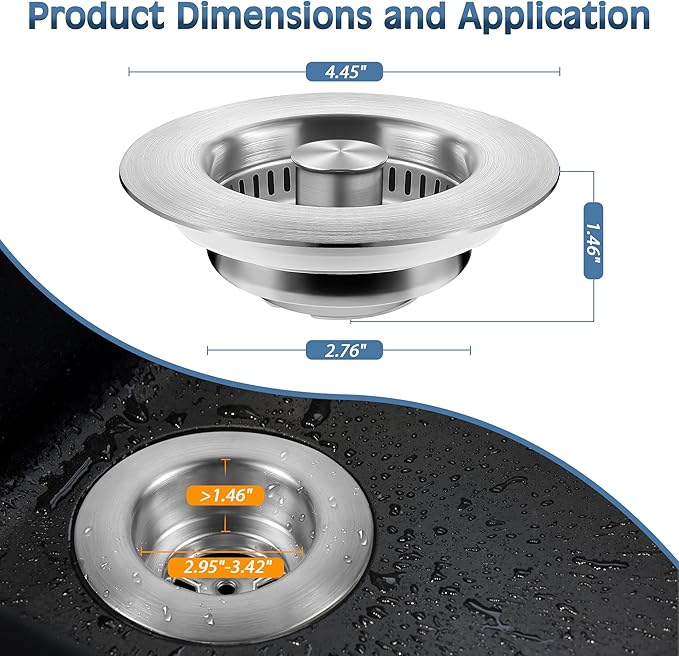 Kitchen Sink Drain Strainer 3 Pack, 304 Stainless Steel Pop Up Sink Stopper, Anti-Clogging Sink Drain Strainer for US Standard Kitchen Drain (SUS304 Brushed)