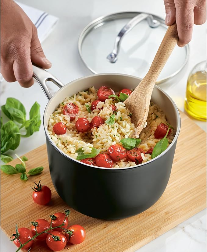 KitchenAid Hard Anodized Ceramic Nonstick Cookware Sauce Pan with Lid, 3 Quart - Matte Black