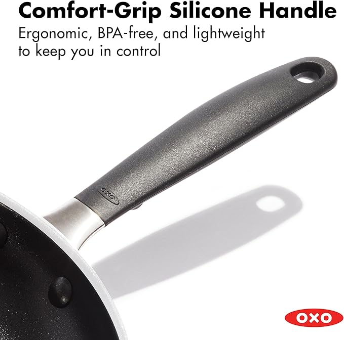 OXO 12” Non-Stick Every Day Frying Pan with Lid, BPA-Free Comfort Grip Silicone Handle, Dishwasher & Oven Safe, PFAS-Free Ceramic Skillet, Black