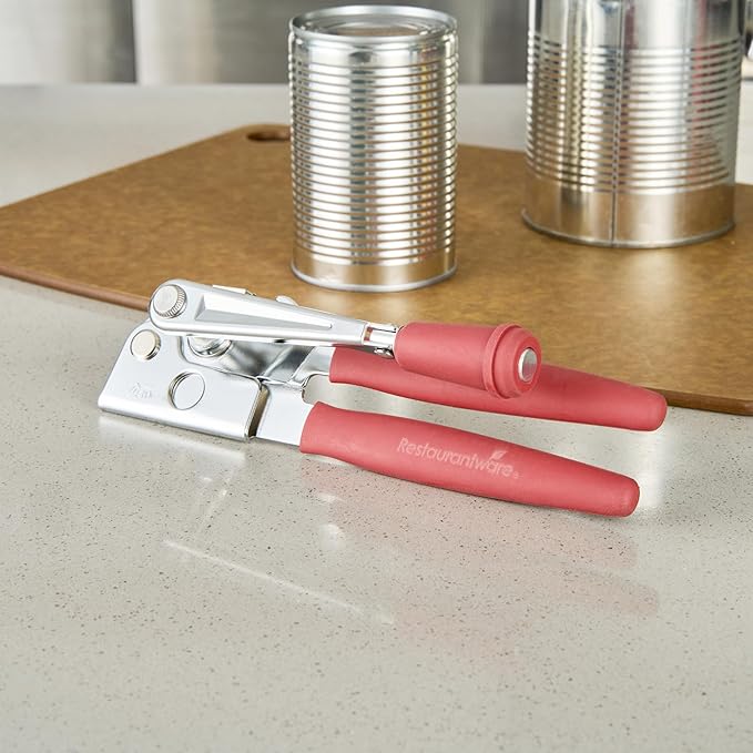 Restaurantware Stainless Steel Magnetic Manual Can Opener - 36 Pack - German Standard Red Crank Can Opener with Magnet, Ergonomic Handles, Non-Slip - Heavy-Duty Hand Can Opener, Easy Turn, Sharp Blade