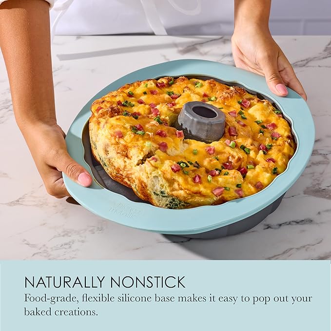 Chicago Metallic Silicone Fluted Cake Pan, 8-Inch Nonstick Bakeware with Wire-Reinforced Rim, BPA-Free Food-Grade Silicone, Oven Safe to 428F, Dishwasher Safe, Easy Cake Release
